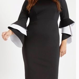 Eloquii black/ white ruffle flair sleeve dress